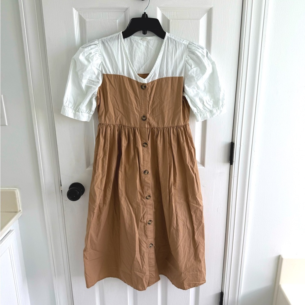 Girls Two-Tone Button-Down Dress